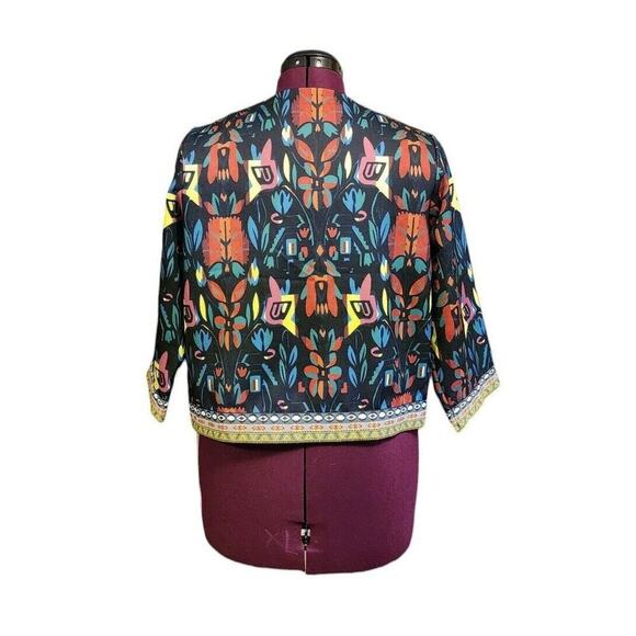 Buenos Ninos Women's Sz L Colorful Open Front Short Retro Chic Jacket - Picture 5 of 9